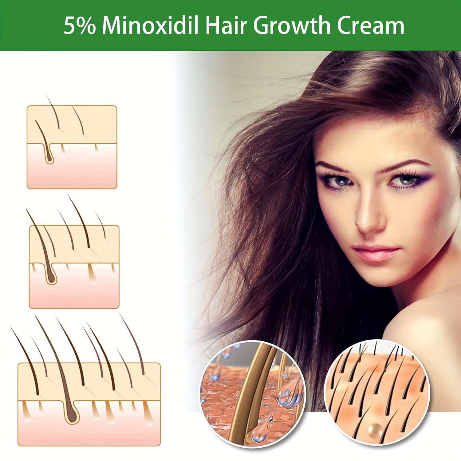 1.76oz 5 Minoxidil For Men And Women Hair Growth Cream, Biotin Infused