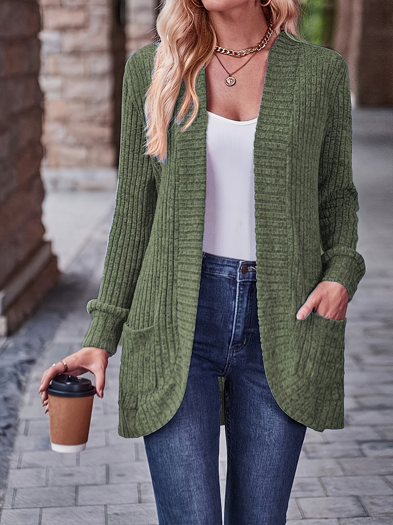 item picture orientation elegant orientation fashionable loose casual solid color thread pocket splicing long sleeve blouse