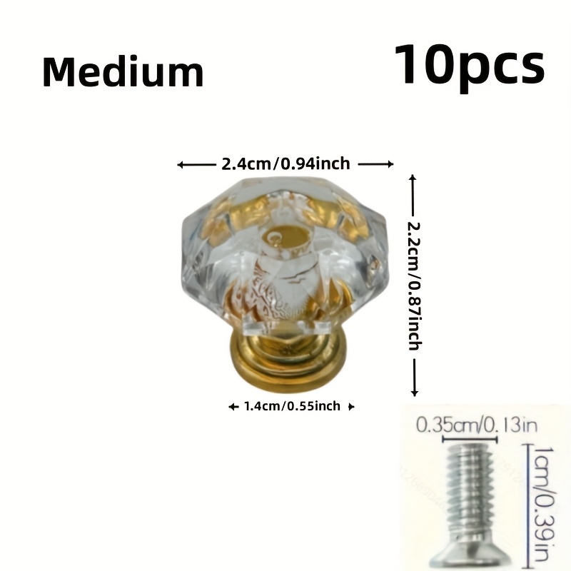 10pcs Medium Clear Drawer Handles - Round Cabinet & Wardrobe Knobs With Installation Screws