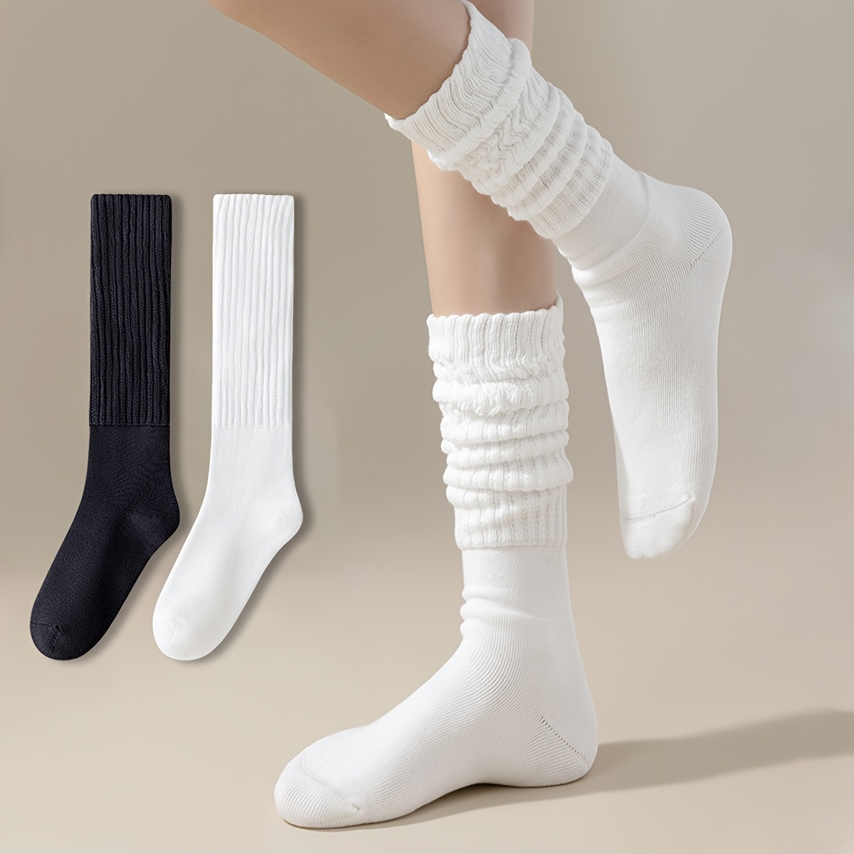 Jefferies Socks Women's Thick Ribbed Cotton Slouch Crew Socks - 2-Pair Pack, Mid Calf, Multiple Colors
