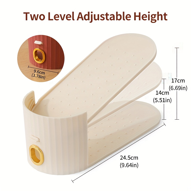 10pcs Shoe Rack, Vertical Stripe with Golden Ring. Stylish Color Scheme. Space-Saving, Solves Messy Issues, Fits All Kinds of Shoes. Foldable Splicing, Free Combination, Suitable For Living Room, Dormitory, Closet. Durable Pp Material