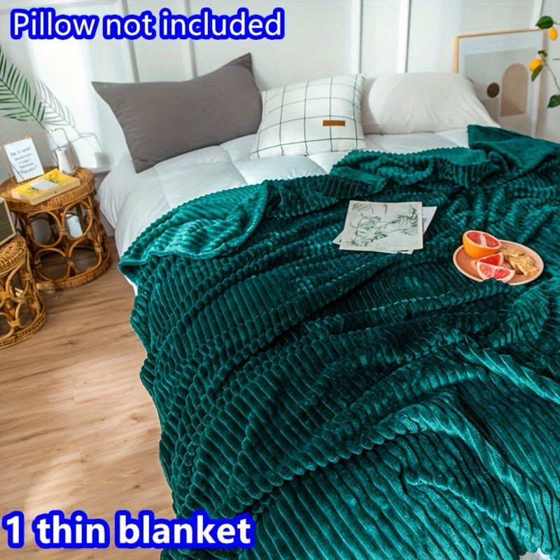 contemporary striped green throw blanket soft warm   multipurpose carved velvet knit no     polyester 200 250g weight 1pc cozy plush travel blanket details 8