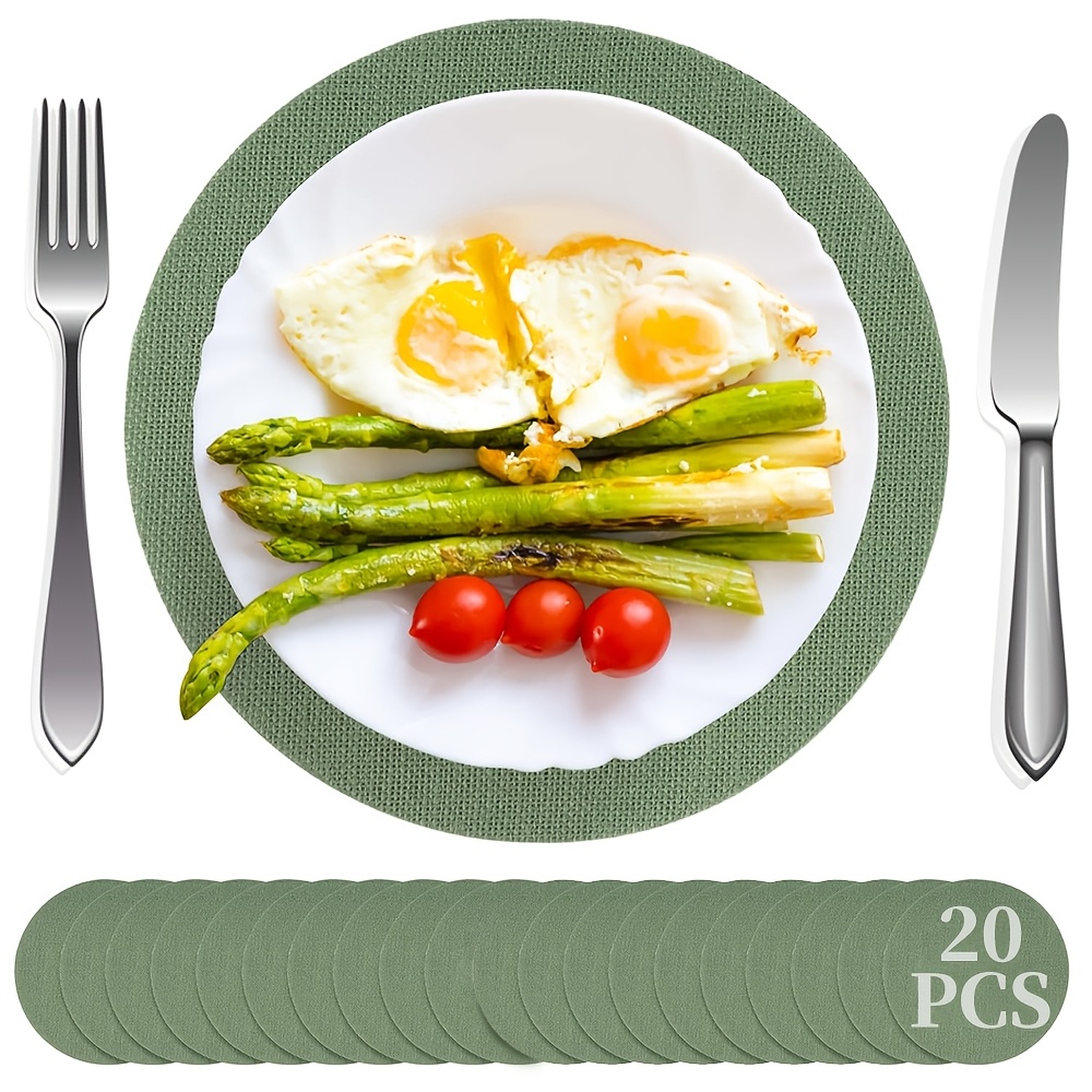 E-shop 20 Stück Runde Platzsets im Landhausstil, Grobe Leinen, Grüne Leinen Platzsets, Party Platzsets, Gelbe Platzsets, Geeignet für Hochzeiten,