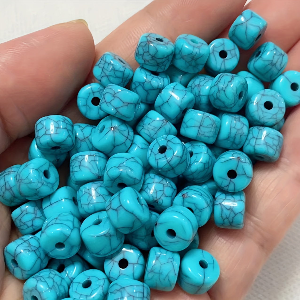 

40pcs 8.5x6.5mm Faux Turquoise Blue Patterned Barrel Beads - Making Kit For Bracelets, Necklaces, Earrings & Crafts