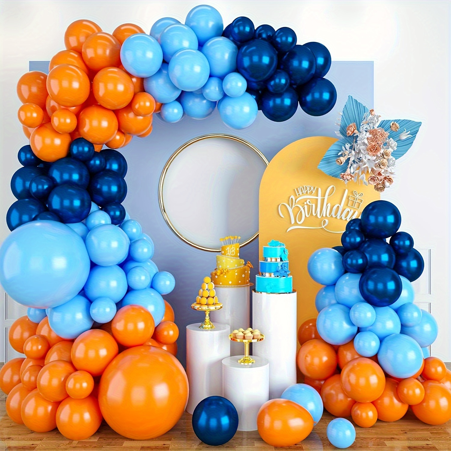 

124pcs Blue Balloons Garland Arch Kit, Navy Blue And Orange Balloon Arch Kit, Blue And Balloons Party Balloons For Birthday Decoration Wedding Baby Shower Engagement Diy Decoration Party Supplie