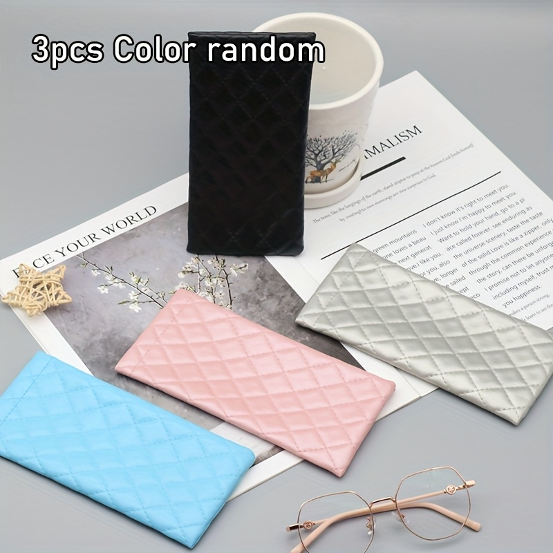 Image of 3pcs Portable Squeeze Eyeglass Storage Pouches, Auto-closing Case, Pu Leather Soft-lined Eyewear Bag, Pocket Phone And Glasses Organizer, Suitable For Daily, Random Colors