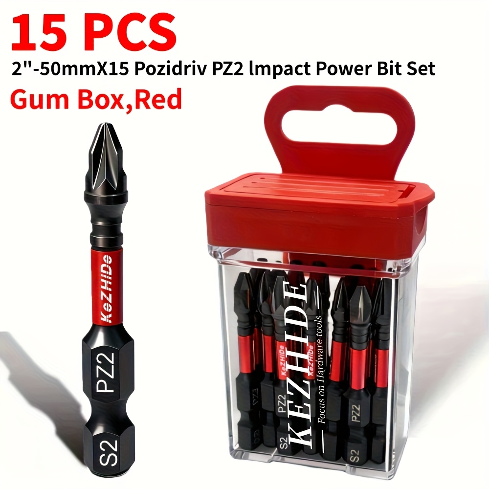 E-shop Industrietaugliche S2-Stahl 61HRC -Rutsch PZ2 Magnet-Schraubendreher-Bit mit tragbarem rotem Aufbewahrungskoffer, verschleiß- stoßfestes Design,