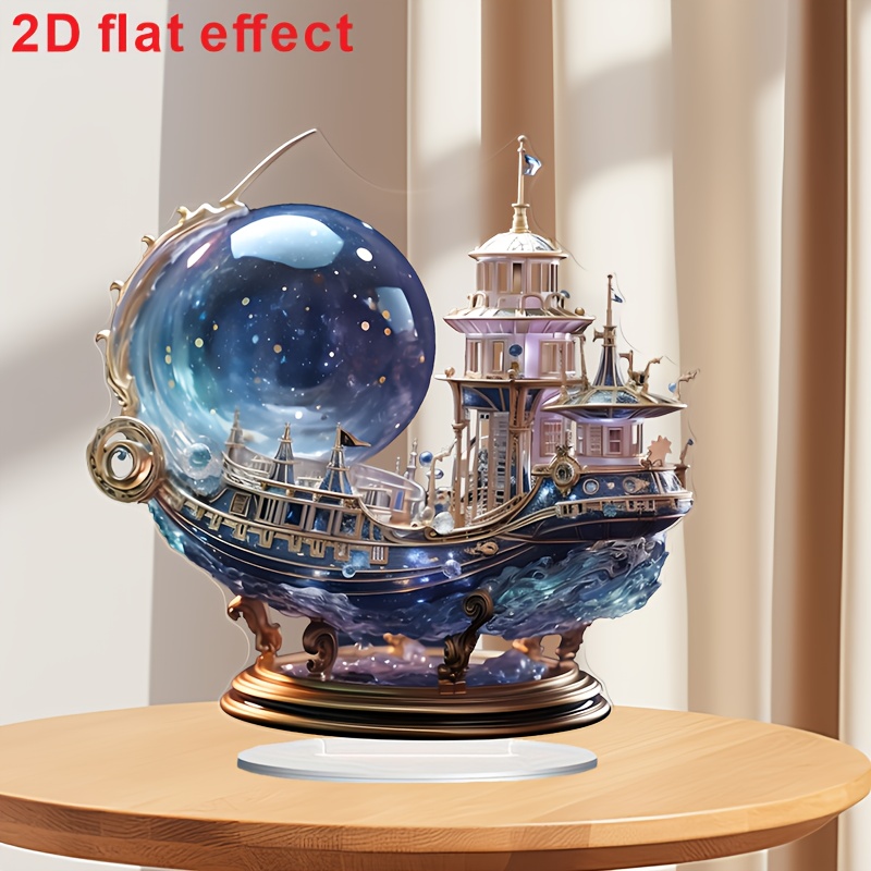 

2d, Stylish Flat Acrylic Crystal Boat With A Stand - Decorating Desks, Bedrooms, Offices, And Kitchens | An Ideal Gift For Your Wife On Her Birthday Or New Year.