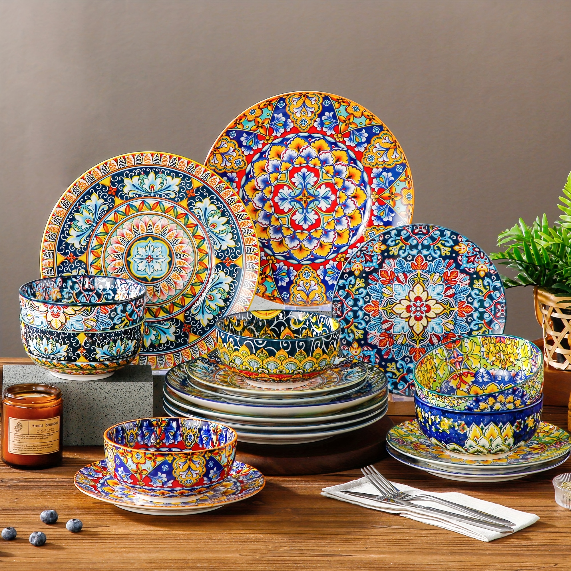 bohemian style dinnerware set double sided pattern porcelain