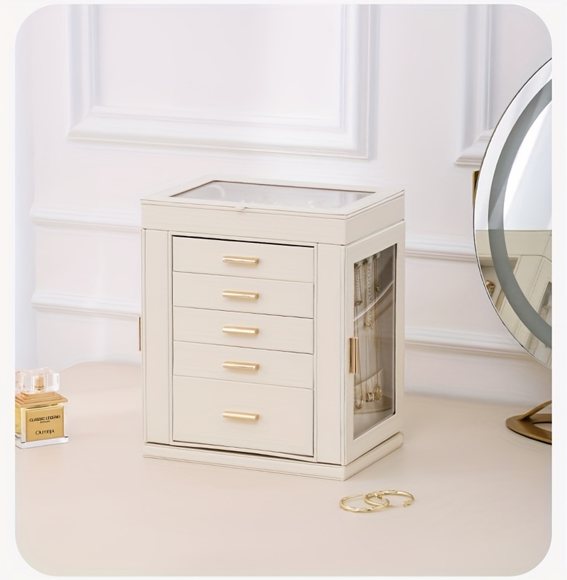 1pc   360 rotating jewelry organizer   drawer large capacity   leather storage with transparent   modern elegant design for necklaces rings earrings watches perfect gift for women valentines day mothers day birthday necklace display     construction home decor lovers jewelry boxes Product details 11