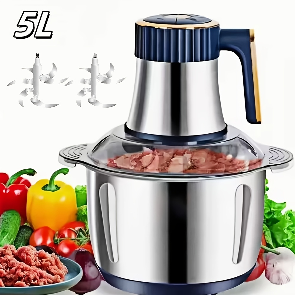 TEMU 5l Electric Meat Grinder & Processor | Heavy-duty Stainless Steel & Bowl, 5-speed Settings, For Home & Commercial Use, Sleek Kitchen Tool