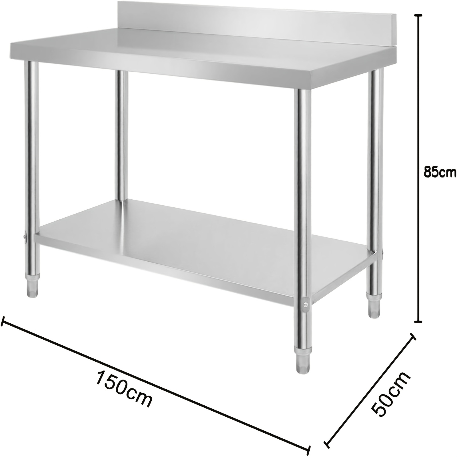 Stainless Steel Table Kitchen Table Work Table Height Adjustable For Kitchen Bar Restaurant, Silver, With Raised