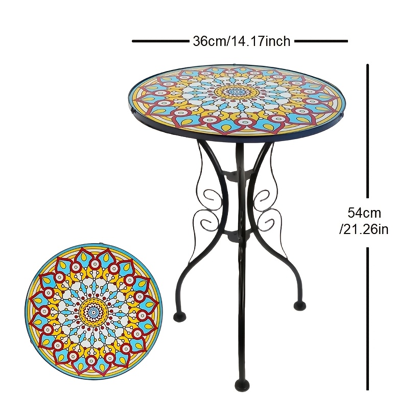 Mosaic Round Side Table, Creative Decorative Wrought Iron Small Coffee Table, Indoor Living Room Balcony Courtyard Corner Table, 1 pc, Multi-Color Optional