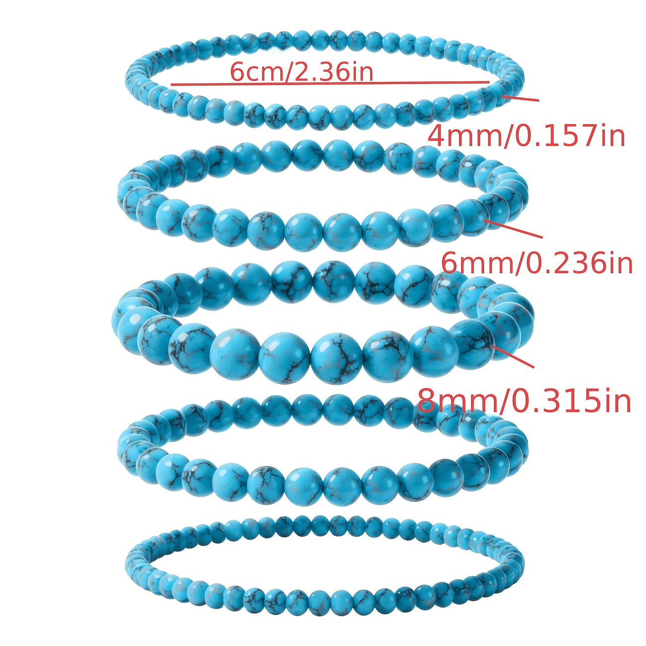 TEMU Ensemble de 5 bracelets turquoise élégants et stylés - Ensemble de 5 bracelets turquoise bohèmes empilables, meilleur cadeau CW