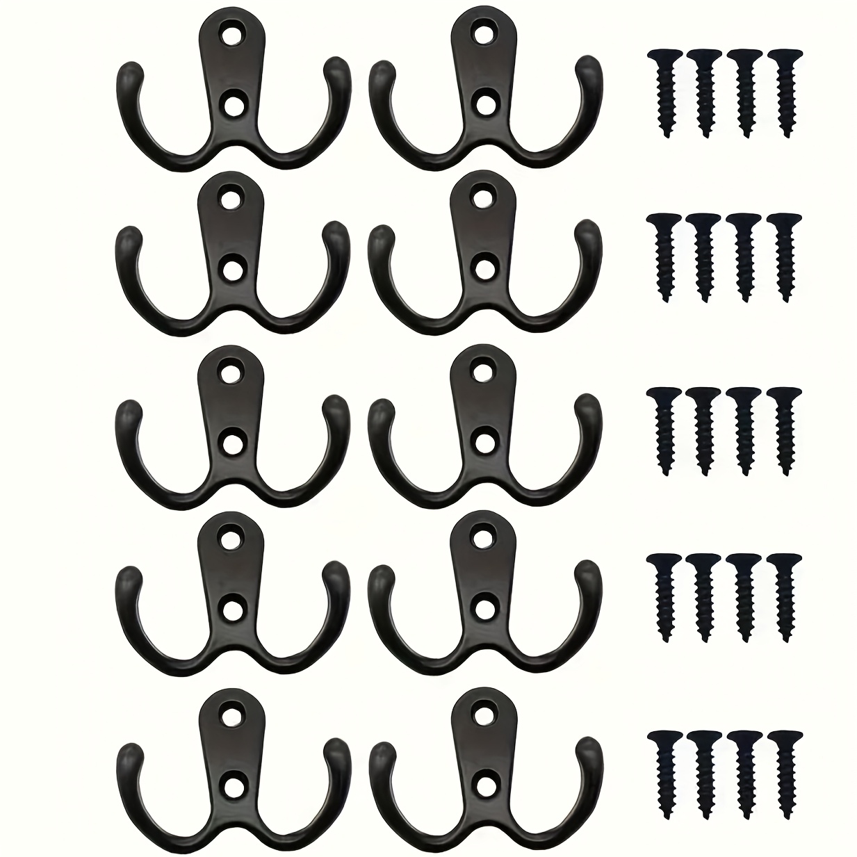 TEMU 10pcs Heavy-duty Black Wall Hooks - Rust-resistant Double Claw Coat Hooks, Suitable For Keys, Towels, Bags, Etc. - , Non-rusting, Strong Load