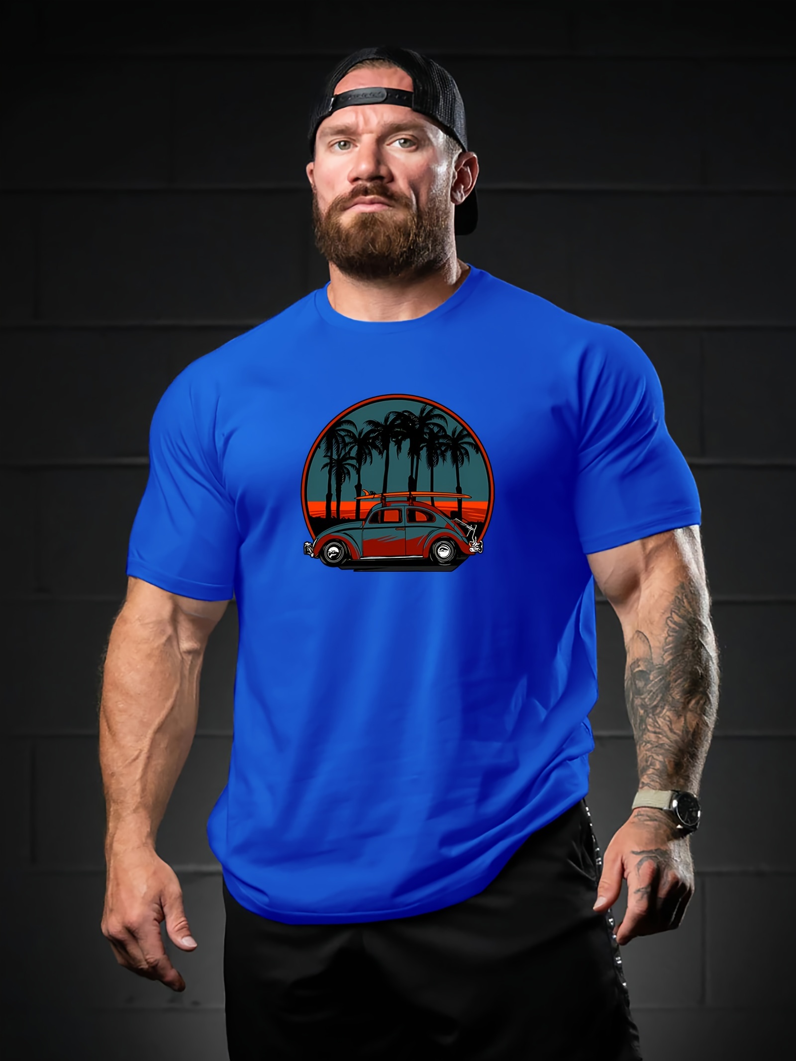 Übergröße Strandauto druck Trendiges Bequemes T shirt Herren - Temu Germany
