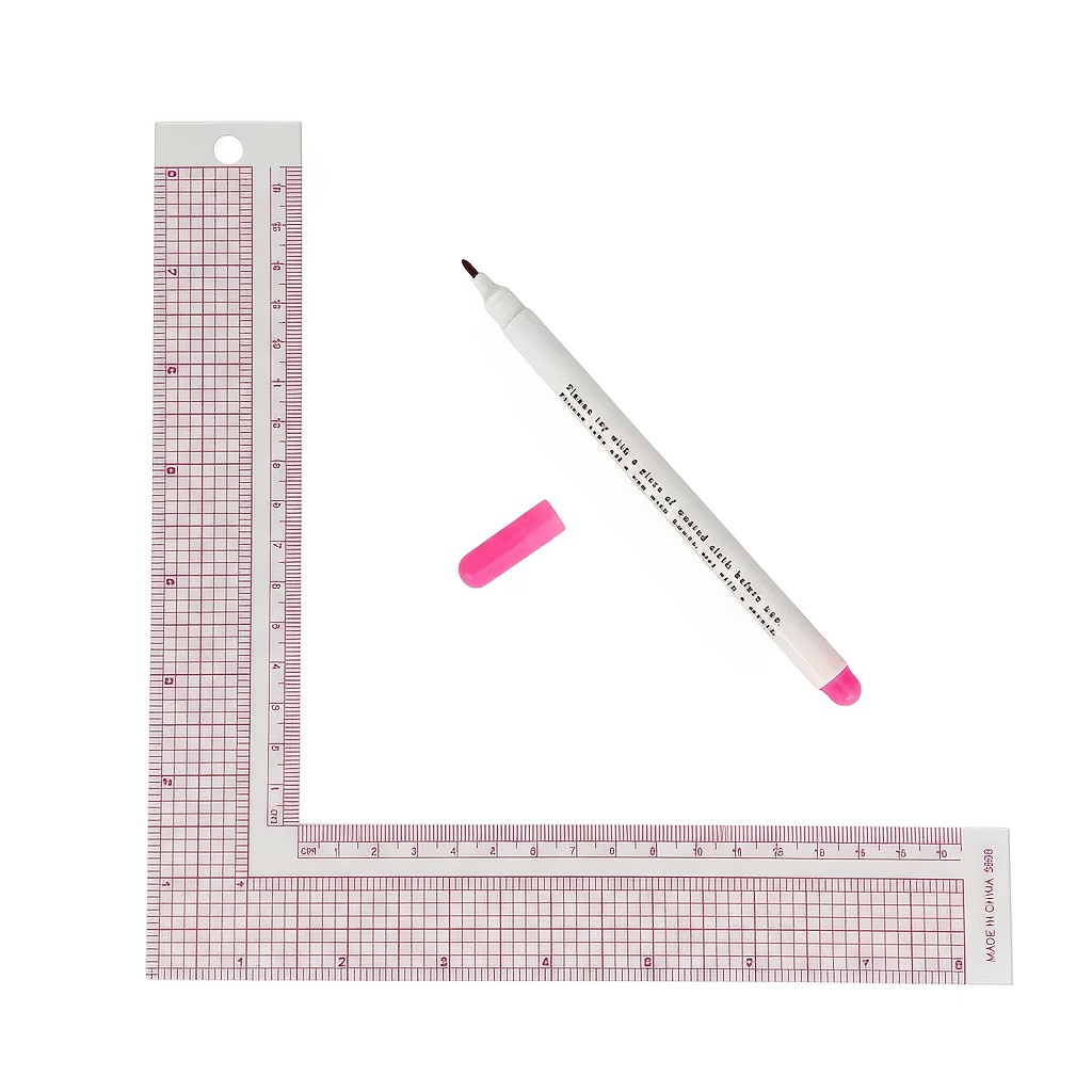 TEMU 2pcs Set: 1 L-shaped 5808 Sewing Ruler And 1 Water-soluble Pencil, Dual Metric/imperial Measurement, Transparent Sewing Drafting Tool, Suitable