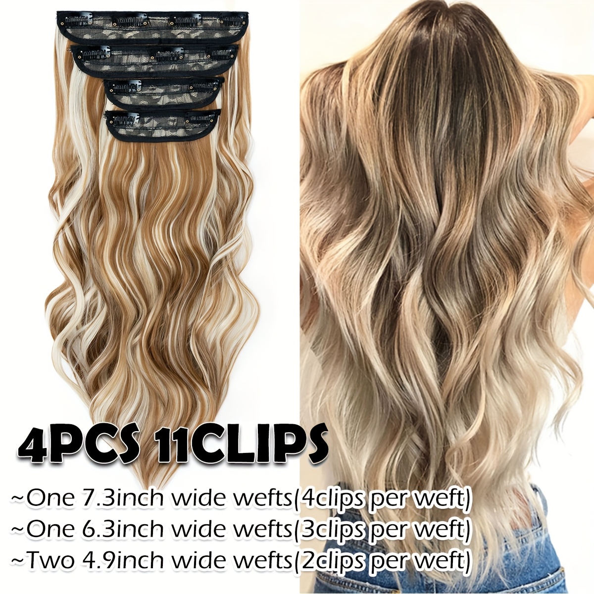 clip in hair extensions synthetic   22 inch 185g 4pcs 11clips clip in synthetic hair coloured   long     hairpieces for women use for daily party wedding   to add volumn to show your beauty details 5