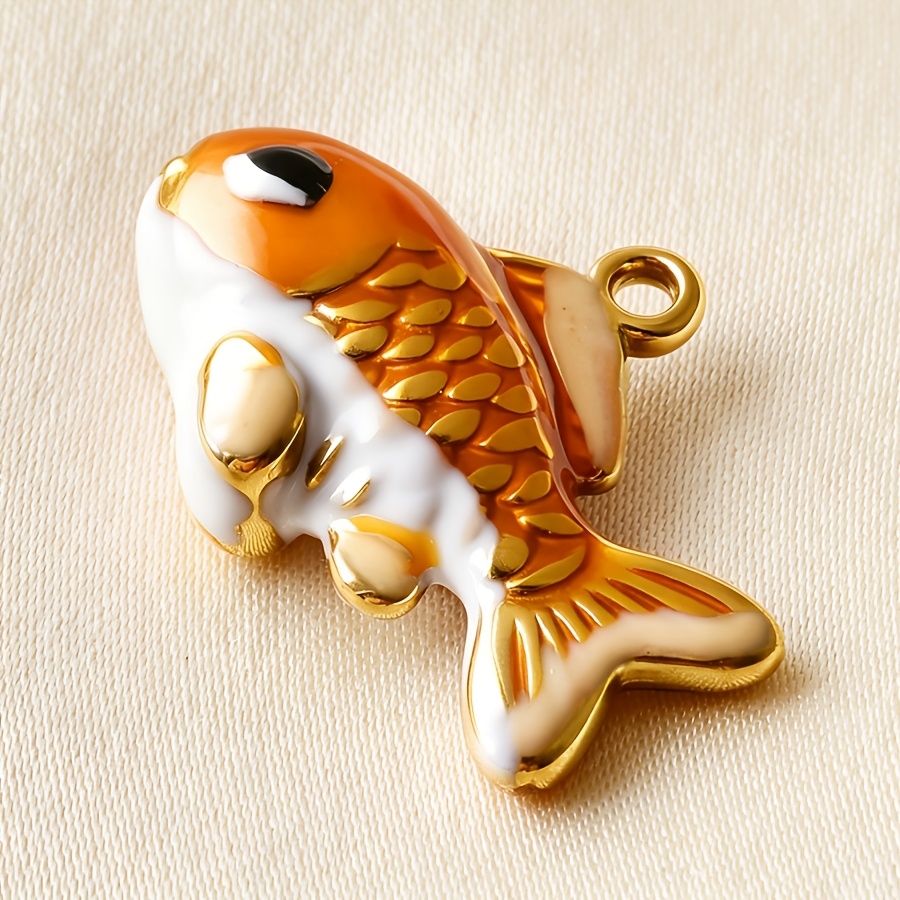 TEMU 1pc Cute Koi Pendant, Steel Material, Daily Wear Resistant To Oxidation And Fading. Three-dimensional And Full Shape, Exquisite Coloring, Top