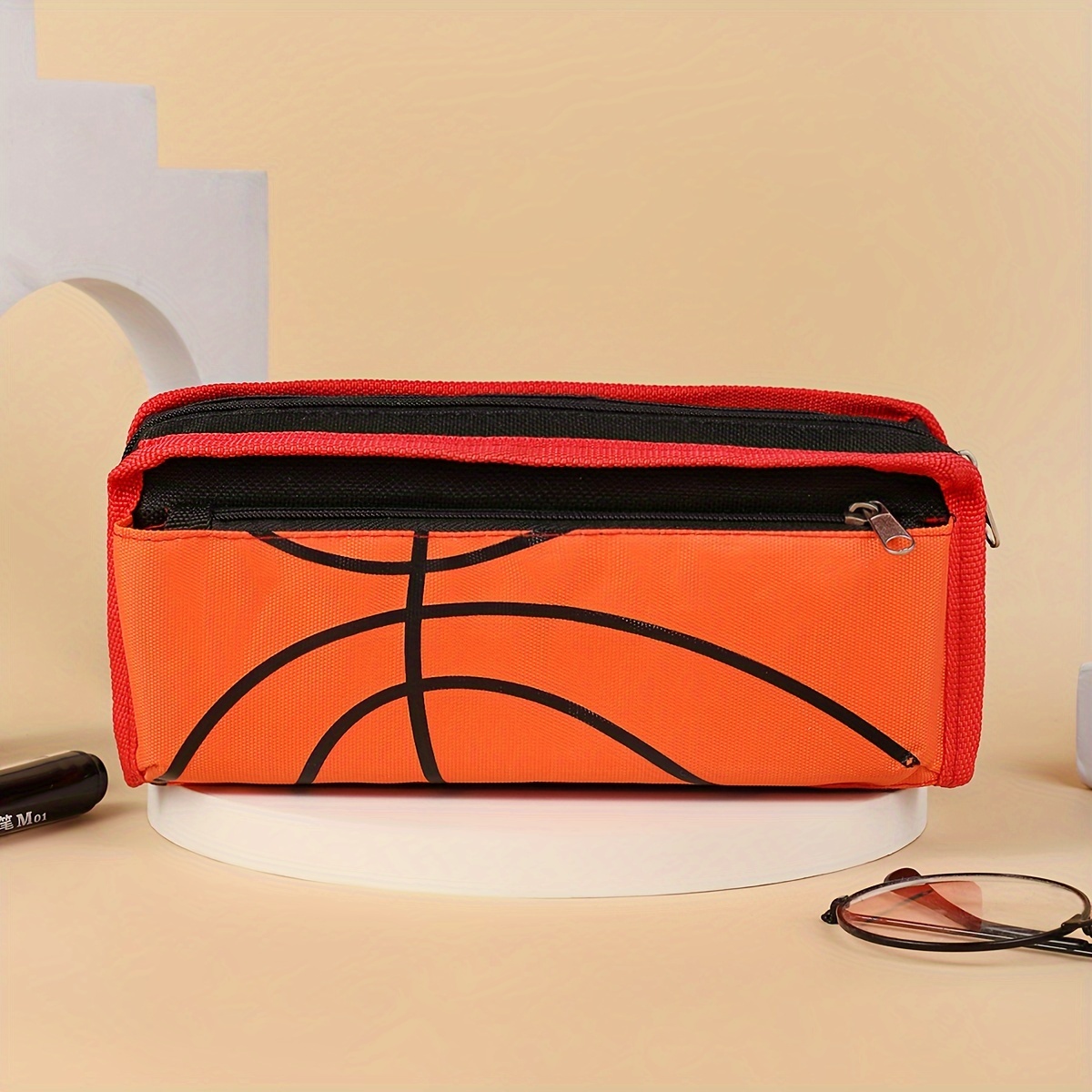 E-shop Fußball Baseball Basketball Volleyball Bedruckter Federmäppchen, Kleine Doppel-Lagen Schreibwaren Aufbewahrungstasche