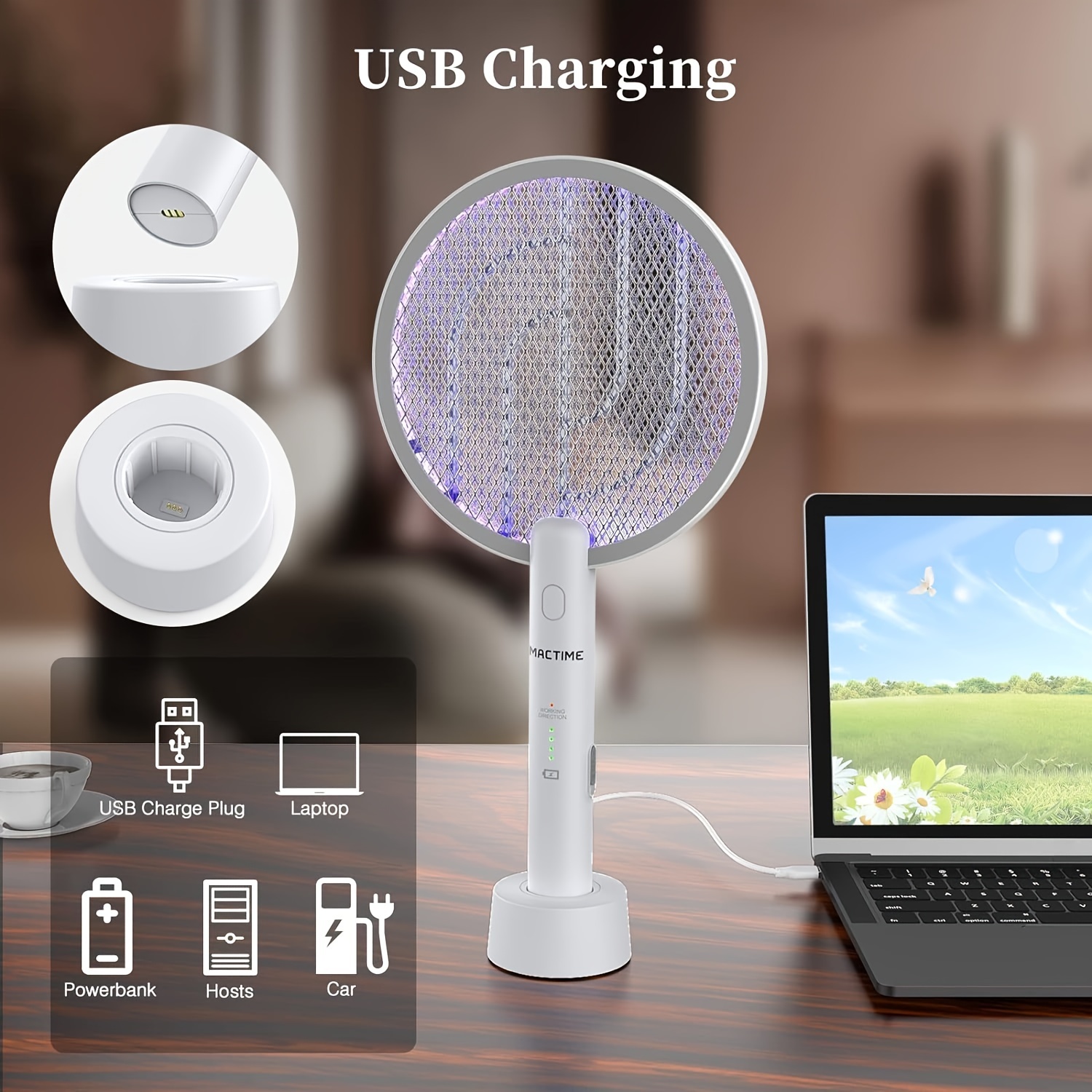 

Mosquito Swatter, Rechargeable Mosquito Swatter, Usb Charging With Base, With 1200mah Built-in Battery, Suitable For Kitchen, Living Room, Bedroom, Courtyard, Backyard, Garden