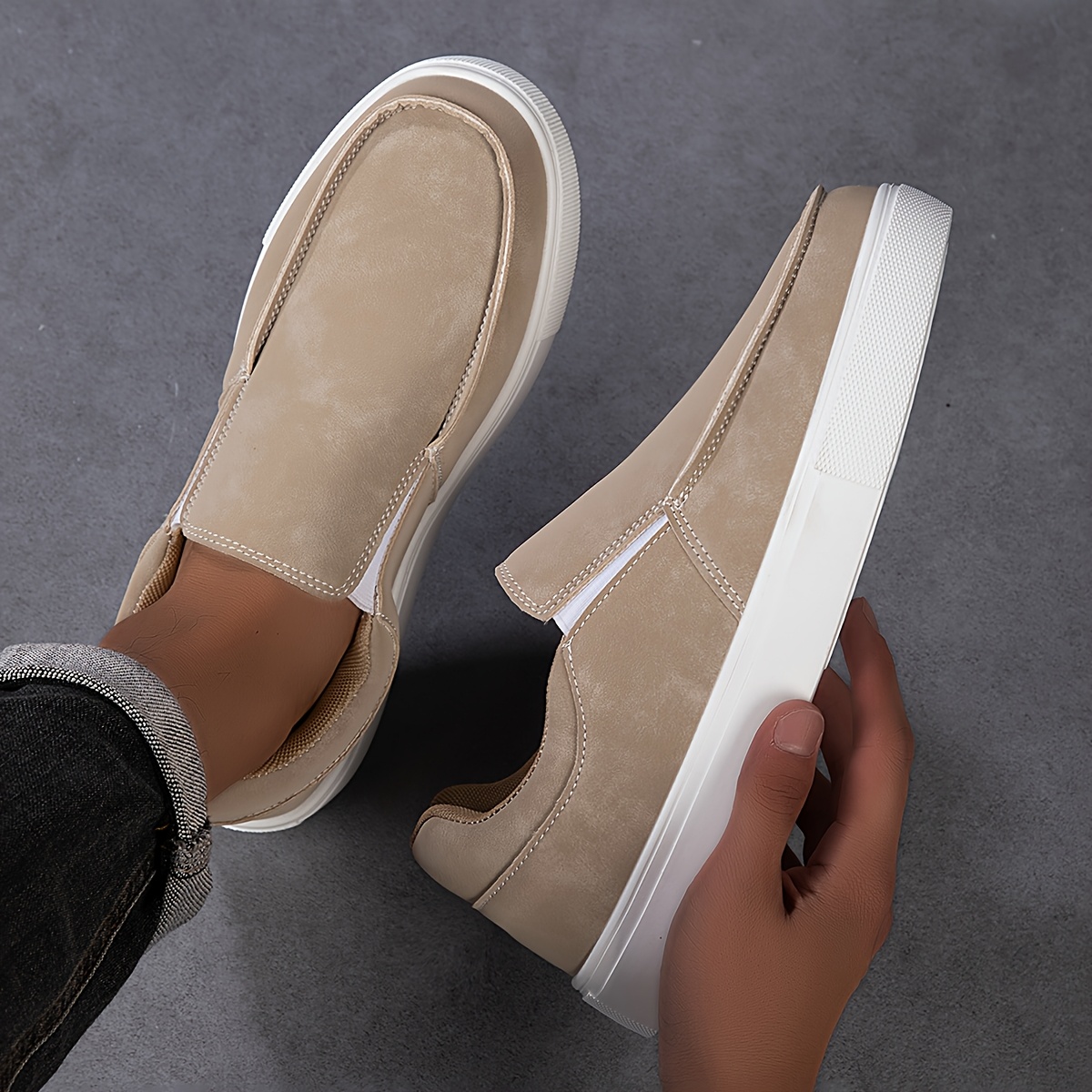 TEMU Mocassins décontractés pour hommes, toutes , couleur unie, microfibre, bout rond, coupe basse, design plat, corps de chaussure plat de couleur