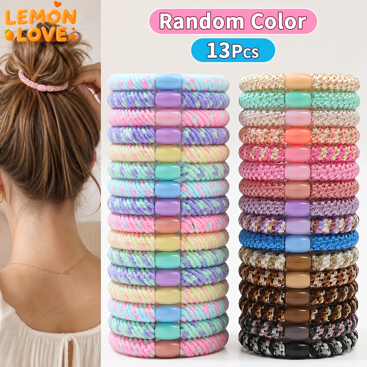 Image of 13pcs Women's Simple High-elasticity Hair Ties, Colorful High Ponytail Holders, Suitable For Women' And Sports Hair Styling, Random Color Hair Accessories