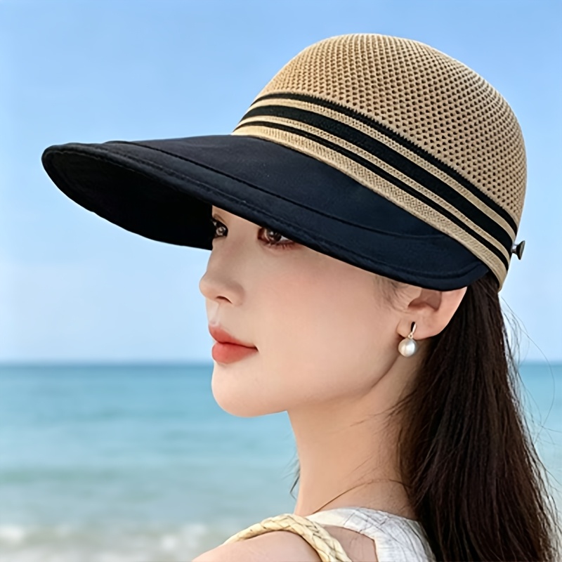 TEMU 1pc Spring And Summer Hollow Breathable Large Eave Hat For Women, Korean Version, Face Covering, Outdoor Travel Duckbill Hat