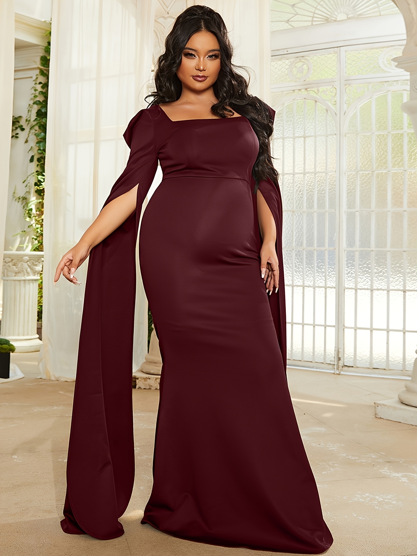 1920 burgundy dress Burgundy Mother Of The Bride Dresses Plus Size Beaded Cape-Sleeve Jewe