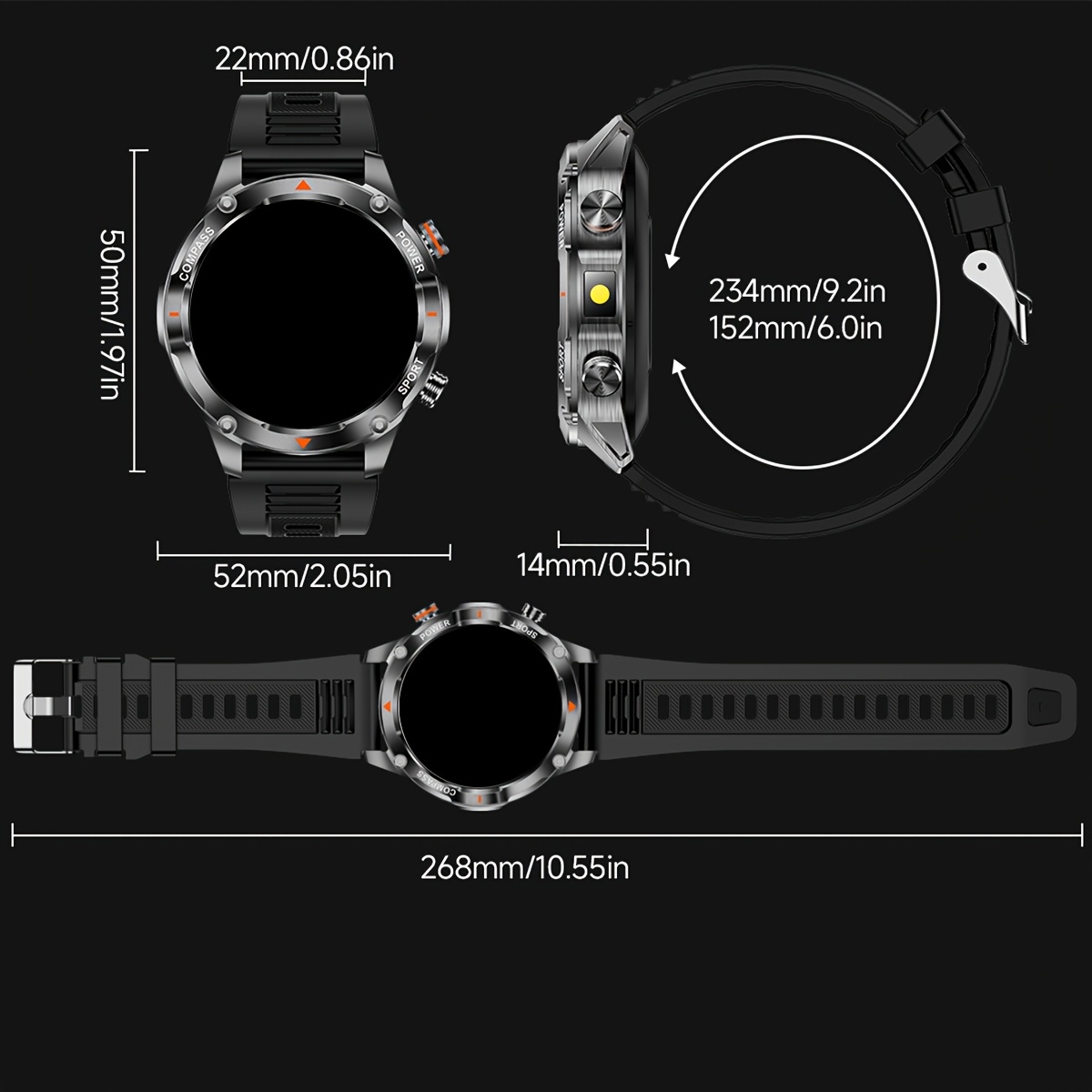 Men's Sports Smartwatch with LED Flashlight & Multiple Watch Faces