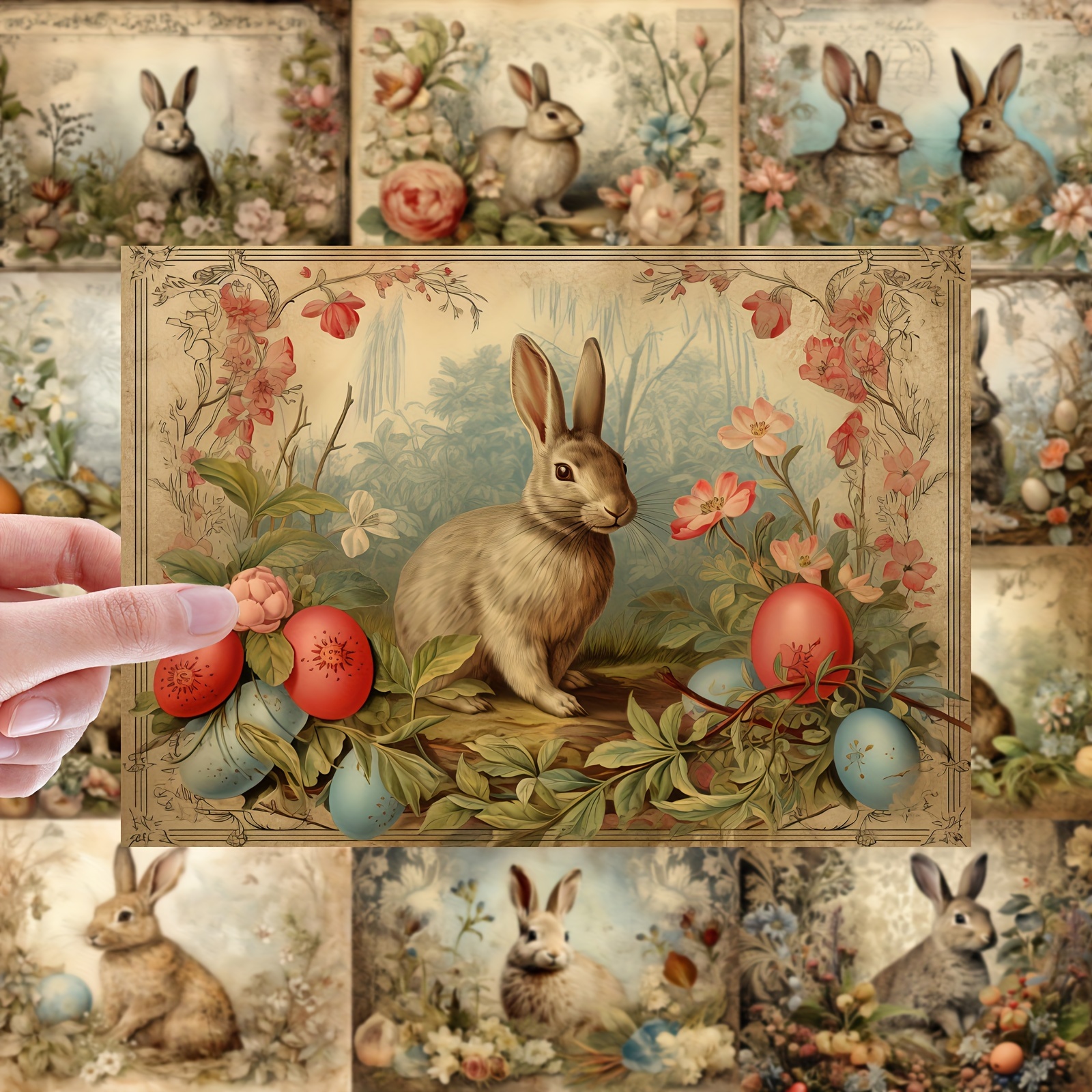 

Easter Bunny And Egg Scrapbooking Paper Set, 16 Sheets A5, Vintage Rabbit Themed Craft Backgrounds, Ideal For Card Making, Journaling, Diy Arts & Crafts, And Gift Wrapping