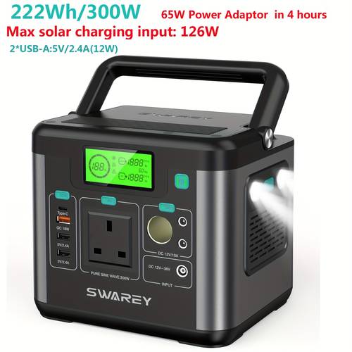 300W Güç İstasyonu | 222 Wh Taşınabilir Harici Batarya AC Çıkışlı, PD 65W Hızlı Şarj Laptop Şarj Aleti İş, Seyahat, Kamp, Evde Durum Kesintisi, Laptop, Kamera için