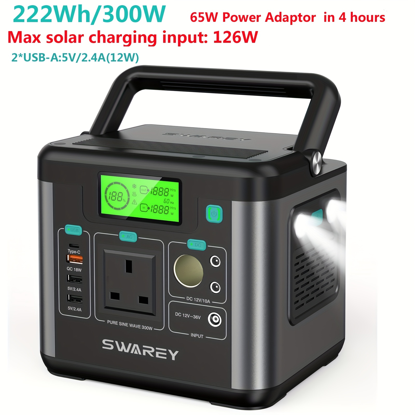 Swarey 300W Power Station, 222 Wh Portable Battery Pack