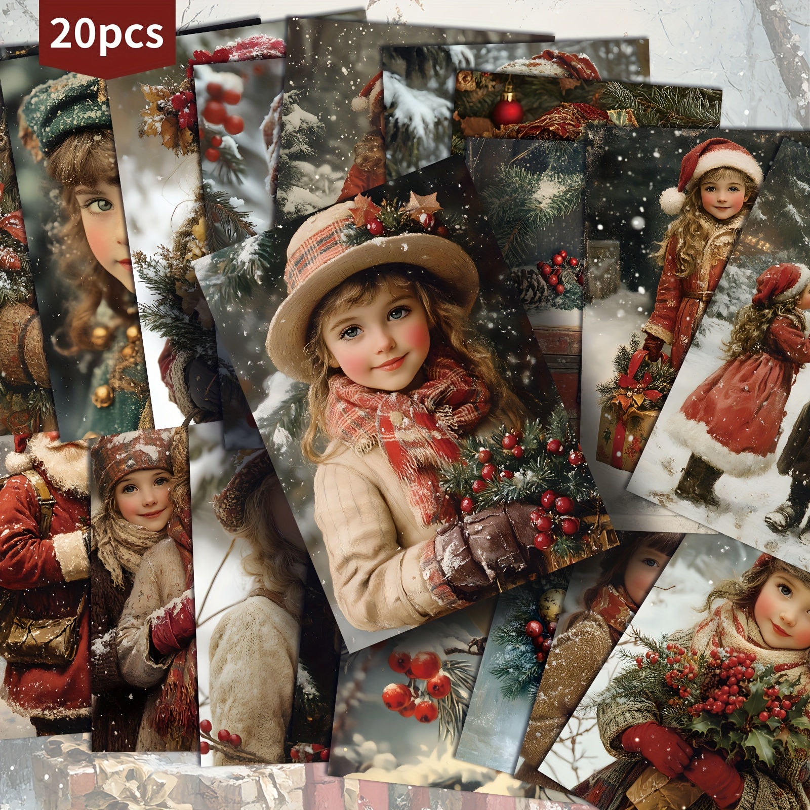TEMU Set de 20 tarjetas postales festivas con una niña de Papá Noel, medidas 4X6 pulgadas. Ideales para diarios de recortes temáticos de Navidad,
