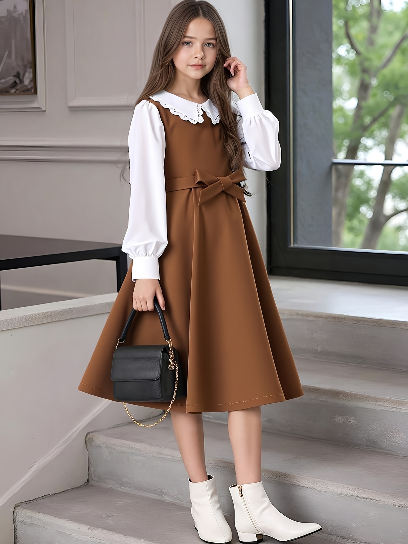 white christmas dresses Korean Style] A-line Long Sleeve Knitted One Piece Black Dress – Ordicle