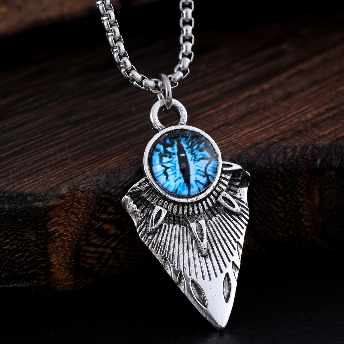 Women's Blue Eye Shield Pendant Necklace, Vintage Style