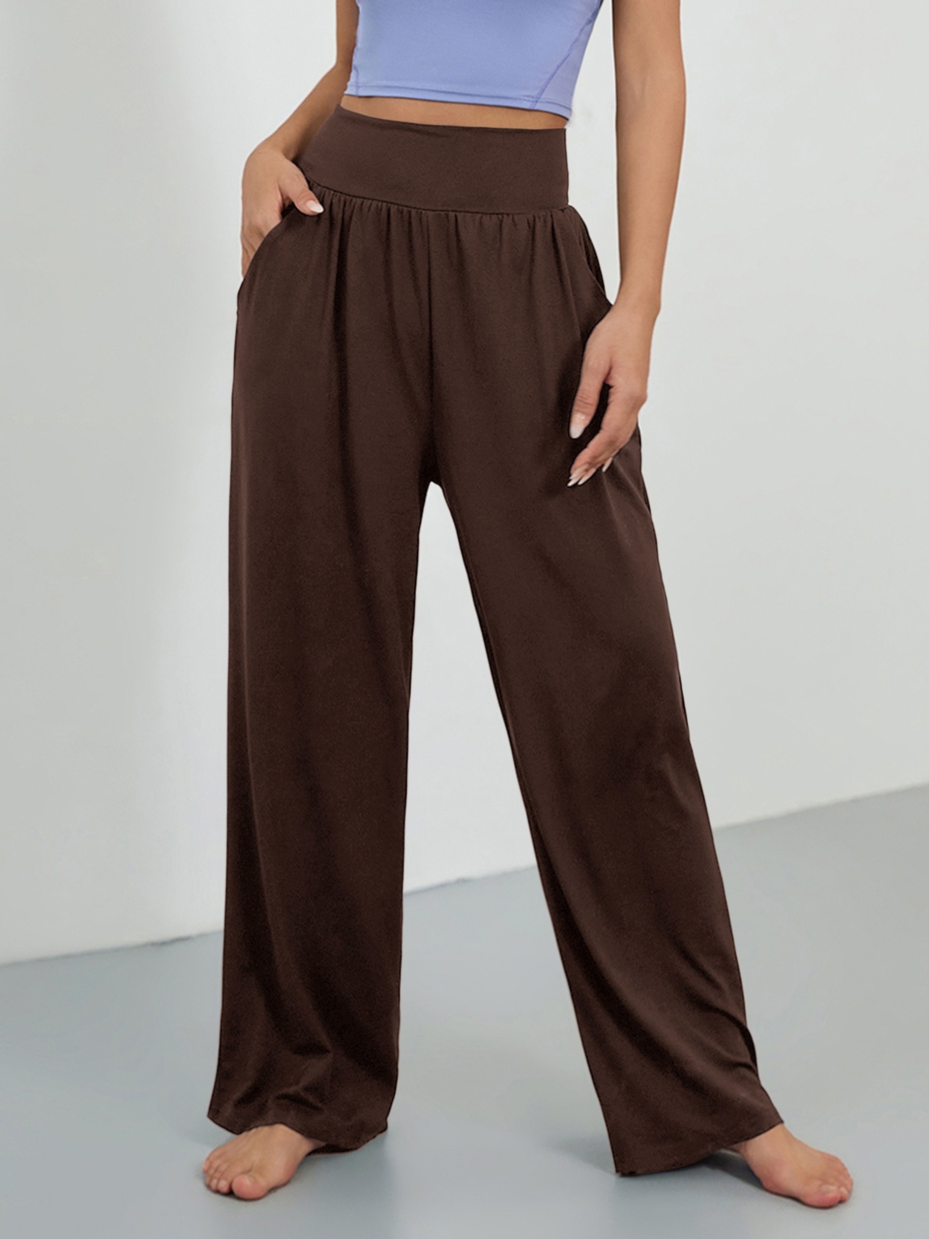 Chocolate Brown Thigh Pocket Casual Sweatpants