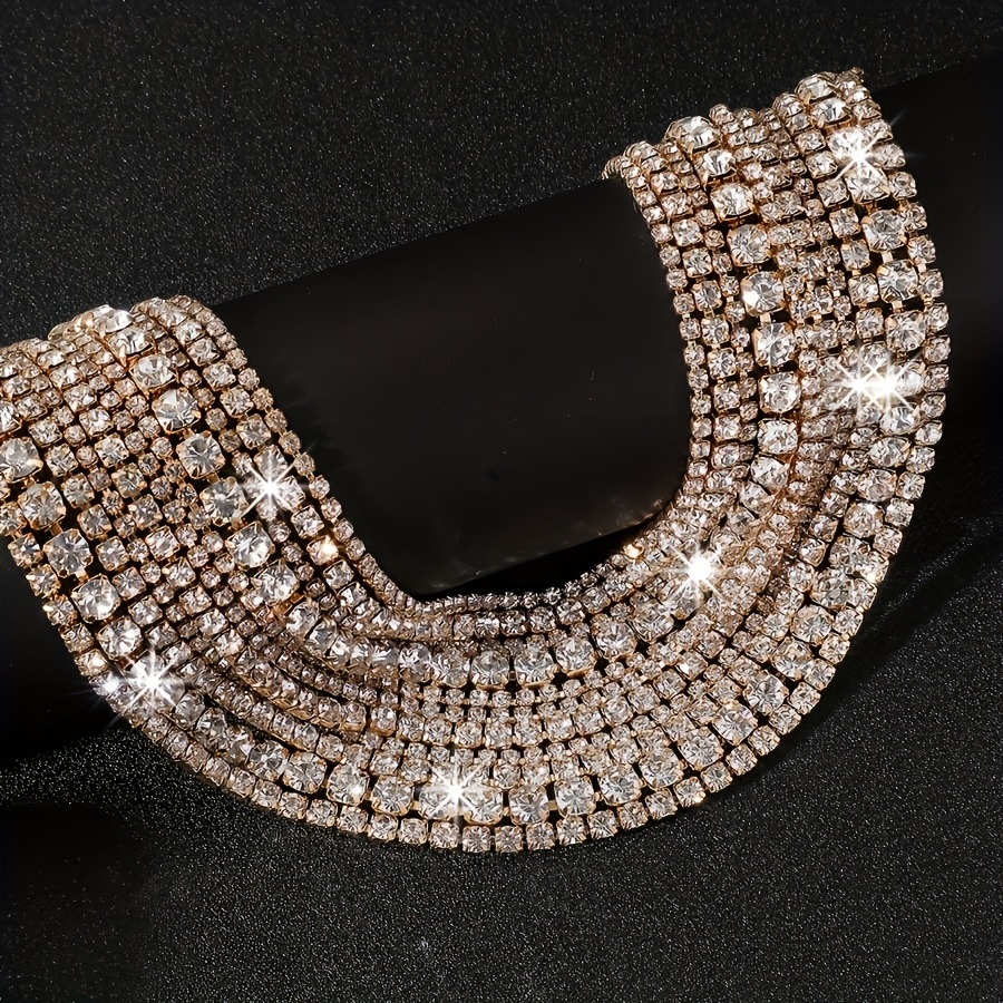 Layer Rhinestone Choker Necklace with Copper Base