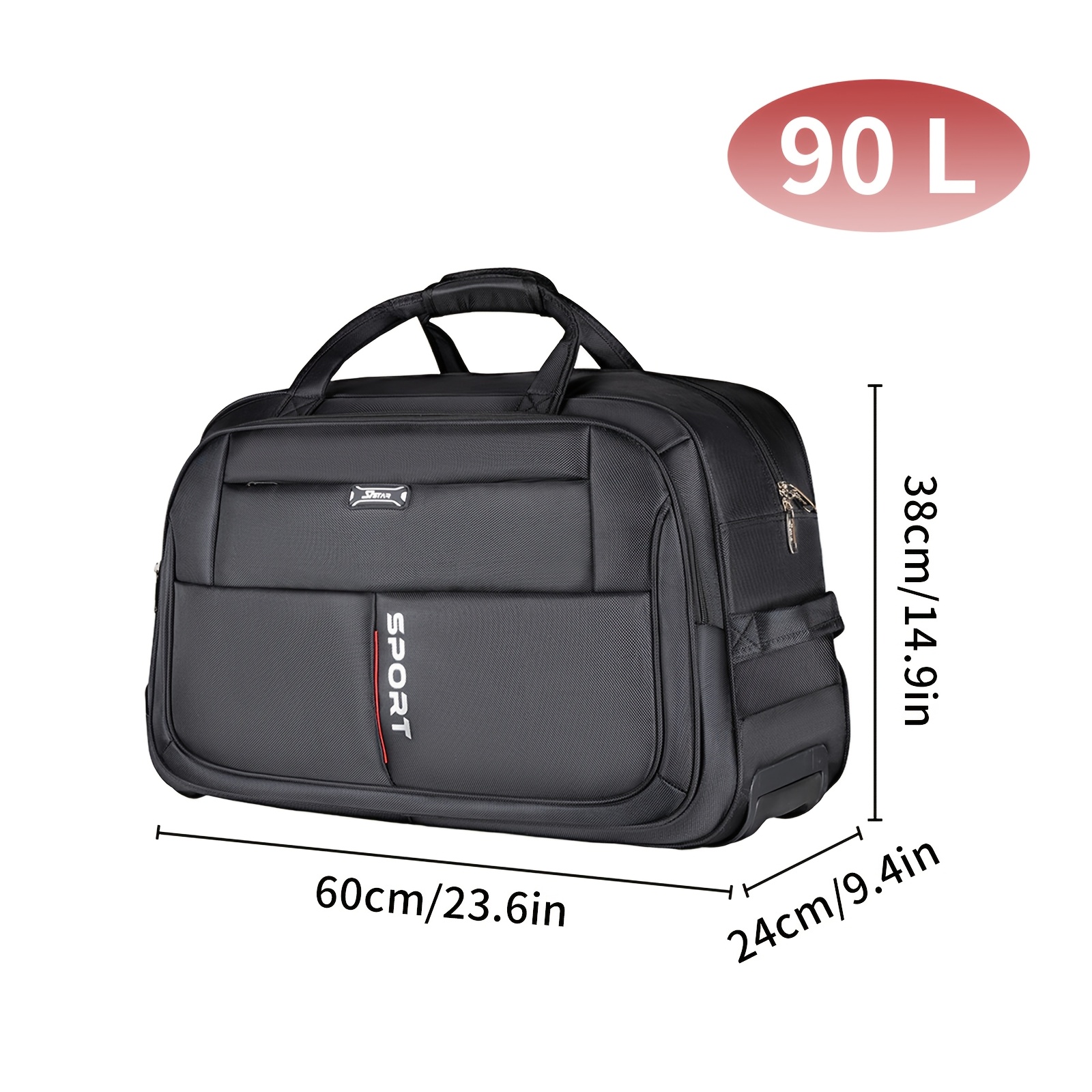 Large Capacity Wheeled Duffle Bag With Telescopic Handle, 60l/90l/120l Black Rolling Luggage, Multipurpose Hand Carry Bag