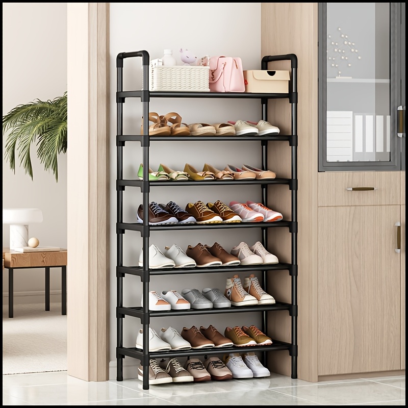 

1 Multi-tier Metal Shoe Rack Organizer, 7-layer Freestanding , Sturdy And Space-saving, With Plastic Baskets, For Entryway, Closet, Bedroom, Garage - Floor Mount Shelf Storage