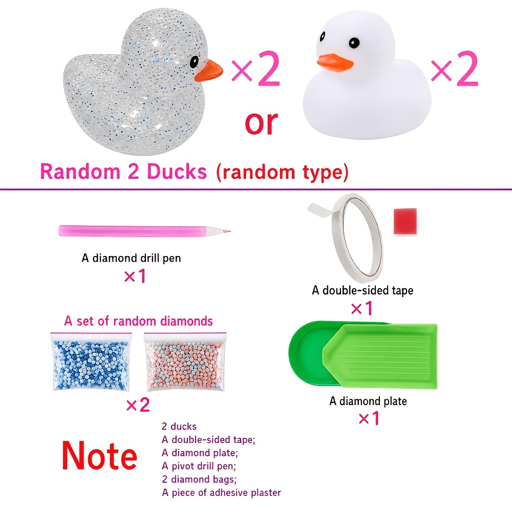 TEMU 2pcs Duck Art Ornaments] Full Diamond Drill Kit, Creative Sticker Ornaments, Home And Office Decor, Free Sticker Tool