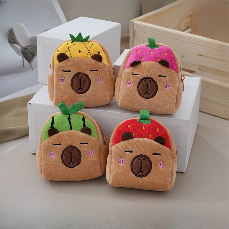 

1pc Porte-monnaie en peluche Capybara, sac de rangement en tissu de style , bord imprimé, pendentif pour sac à dos pour écouteurs et câble de données