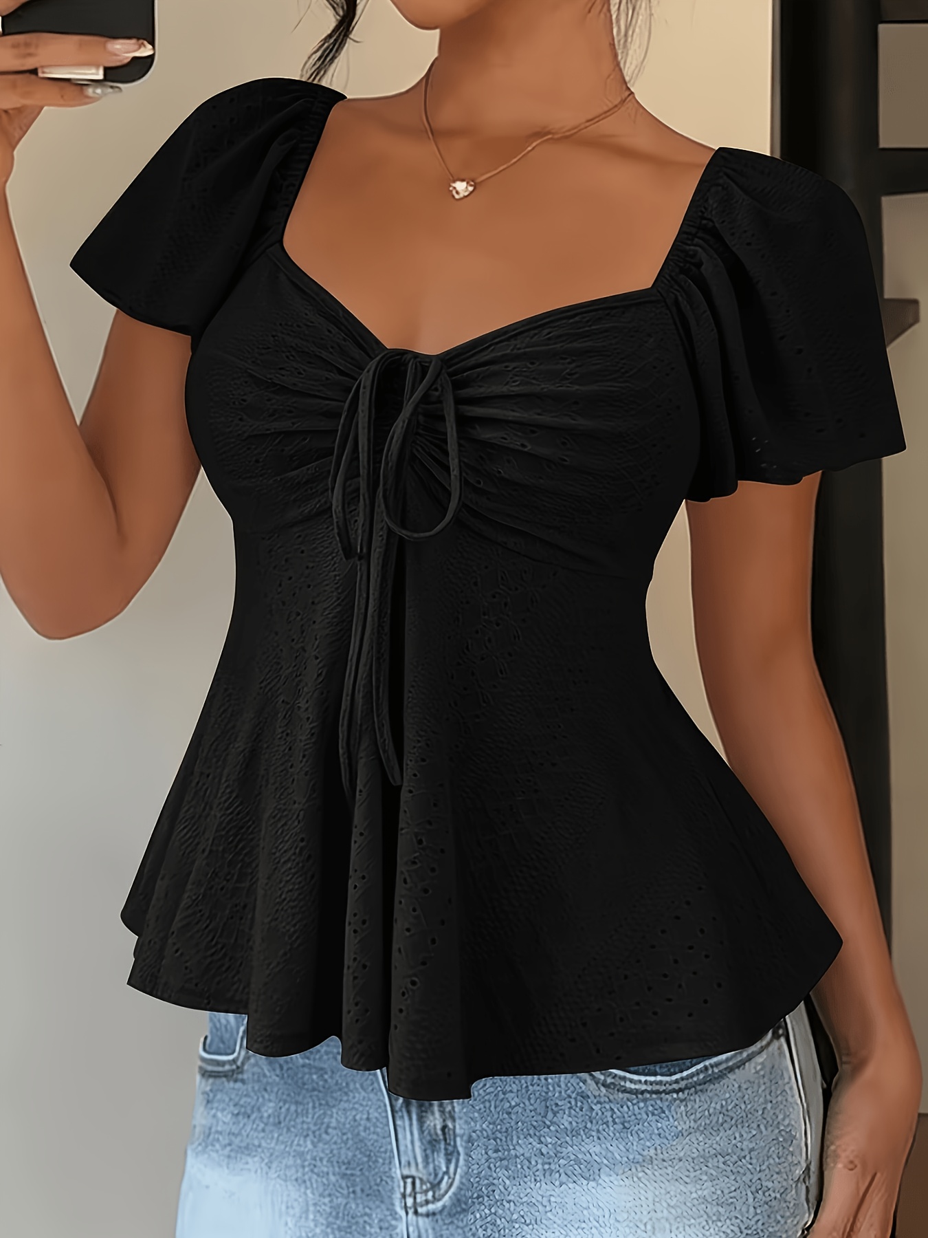 camiseta de   con   de cinta jacquard   para mujer