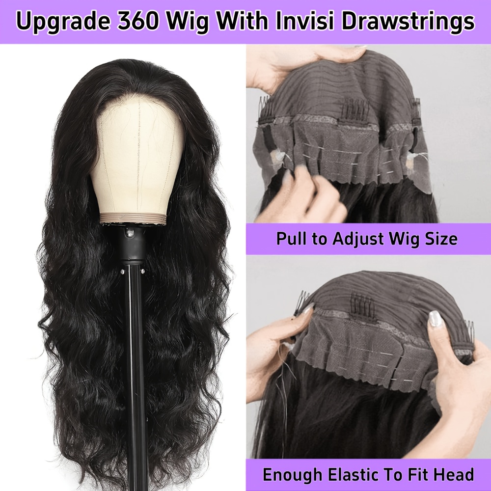360 Full Lace Body Wave Human Hair Wigs Glueless Hidden Strap Pre Plucked Natural Hairline 180% Density Natural Color Wear & Go High Ponytail Bun Wigs for Women