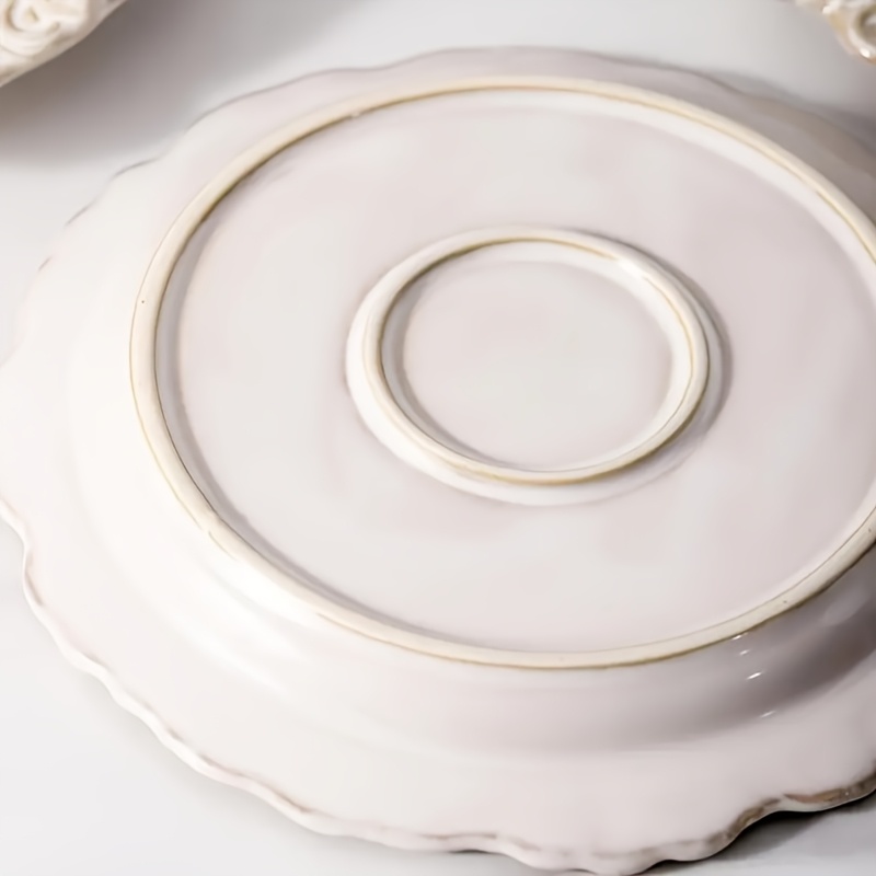 Set of 2 Vintage-Style Embossed Ceramic 10-Inch Round Plates for Steak And Pasta