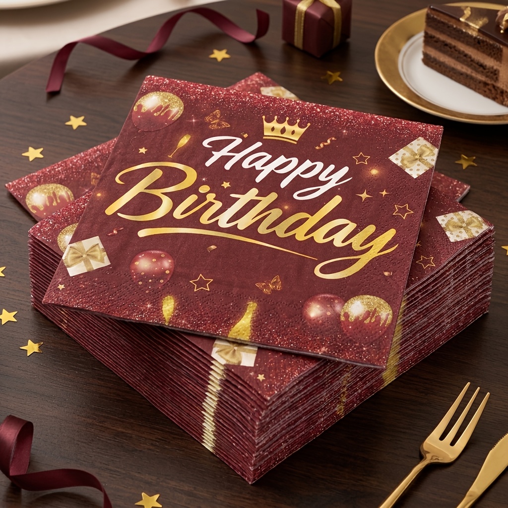 TEMU Tovaglioli da festa "" e oro, concorso di corone, palloncini e , 24 pezzi, tovaglioli di carta usa e getta a 2 veli, 6,5 x 6,5 pollici