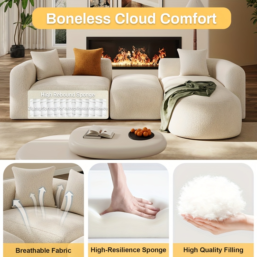 Boneless Cloud Couch Sectional, Modern Curved Back L Shape Modular Sofa with Ottoman Comfy Deep Seat Memory Foam Chenille Luxury Couches for Living Room, No Assembly Required