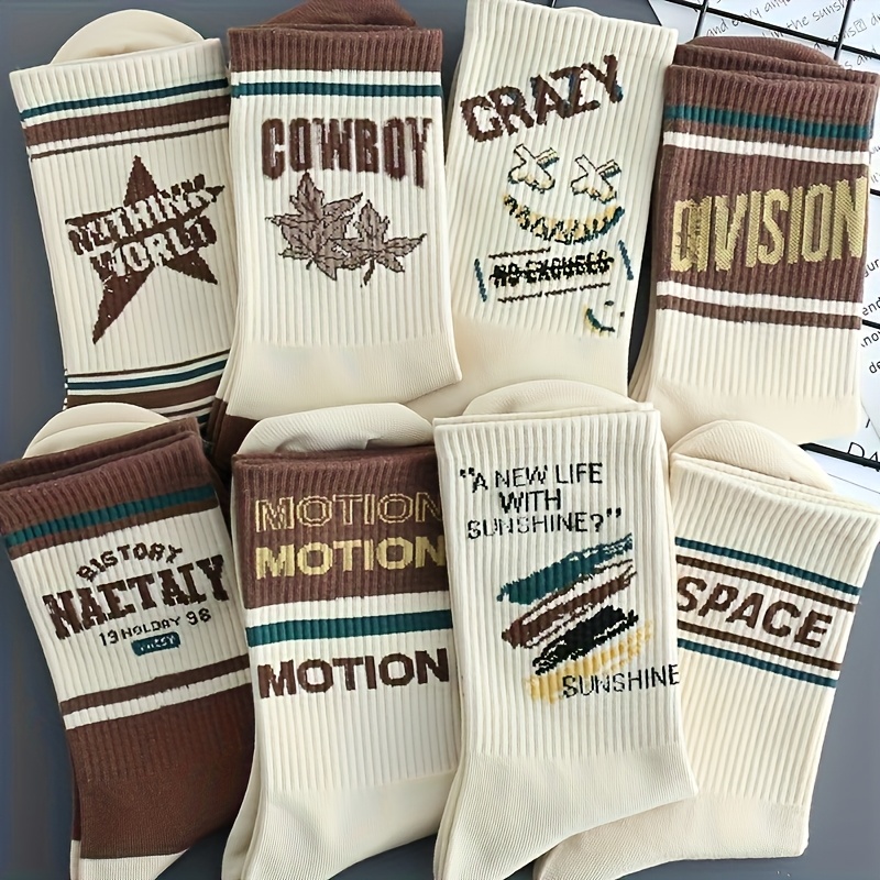 E-shop 5/8 Paar zufälliger Stil -Farbton Vintage Buchstaben bedruckte Socken Modetrend Herren Sportsocken