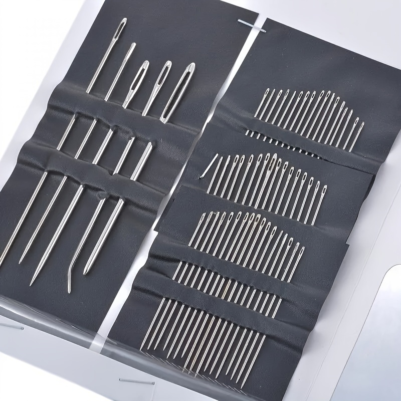 

55-piece Sewing Needle Set - Versatile & Durable Stainless Steel, Assorted Sizes For Knitting & Crafts, Silver/black