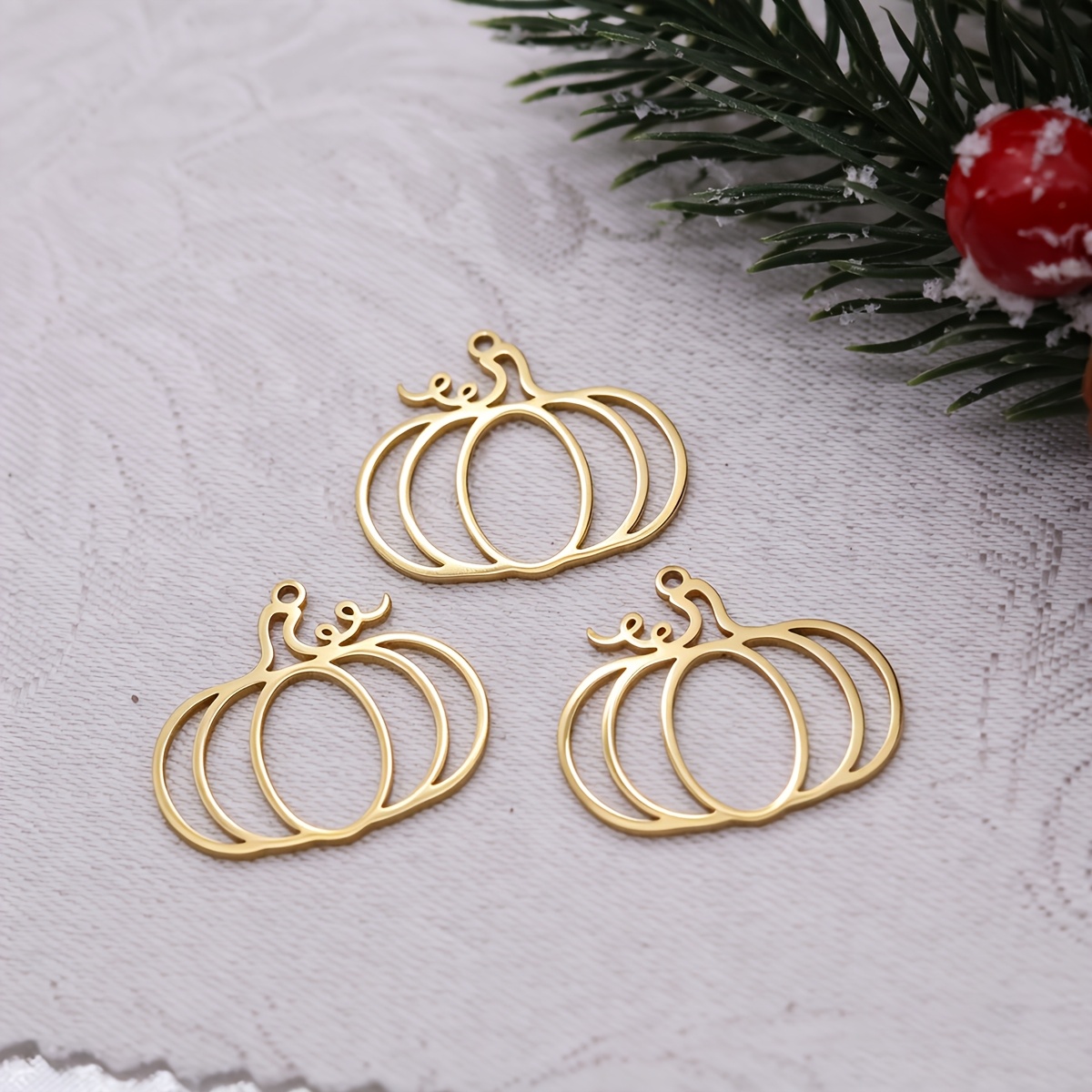 TEMU 3pcs Stainless Steel Pumpkin Silhouette Charms For Handmade Jewelry Making Supplies